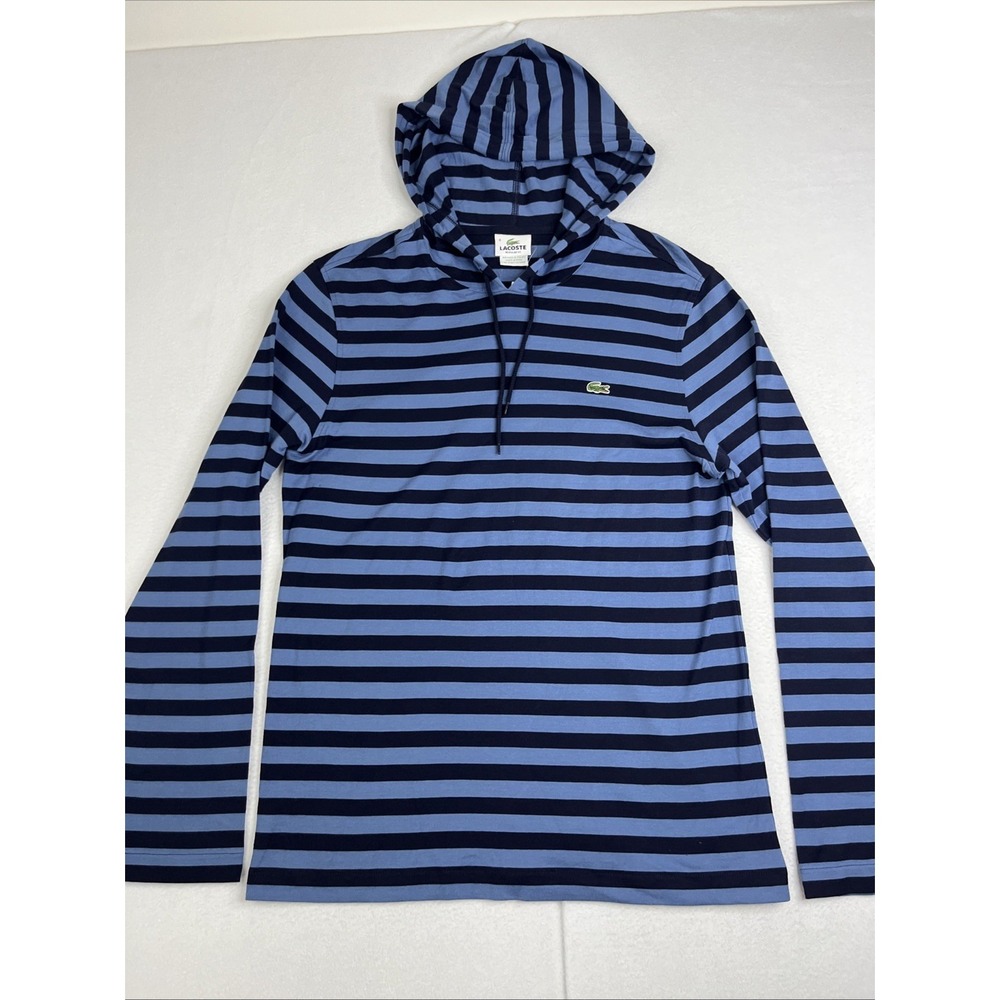Lacoste Mens Regular Fit Lightweight Striped Hoodie Size 4/Small Blue Navy NWT